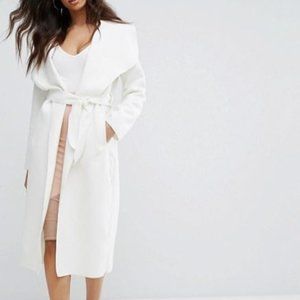 White Boohoo Waterfall Duster Coat Sz S